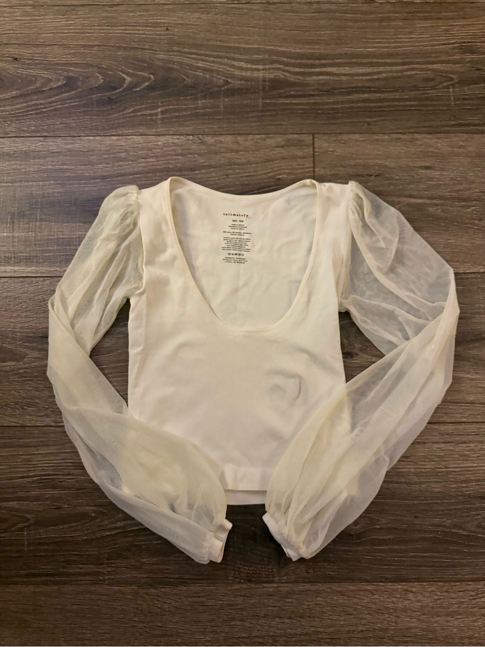 Free People Sheer Puff Sleeve Scoop Neck Top - Cream